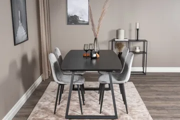 Spisegruppe Venture Home Inca spisegruppe uttrekkbar 160 cm rektangulær med 4 Polar-stoler Svart/grå - Møbler - Bord - Spisegruppe