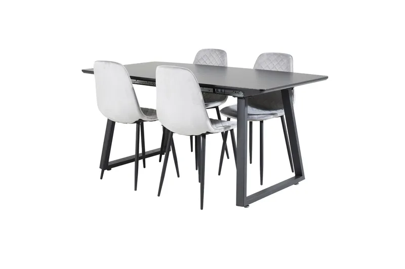 Spisegruppe Venture Home Inca spisegruppe uttrekkbar 160 cm rektangulær med 4 Polar-stoler Svart/grå - Møbler - Bord - Spisegruppe