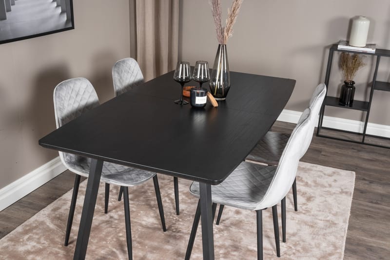 Spisegruppe Venture Home Inca spisegruppe uttrekkbar 160 cm rektangulær med 4 Polar-stoler Svart/grå - Møbler - Bord - Spisegruppe