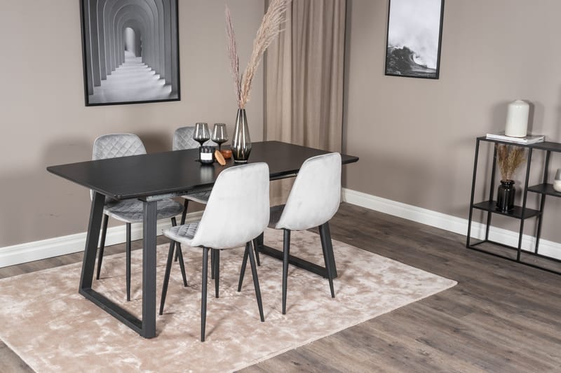Spisegruppe Venture Home Inca spisegruppe uttrekkbar 160 cm rektangulær med 4 Polar-stoler Svart/grå - Møbler - Bord - Spisegruppe