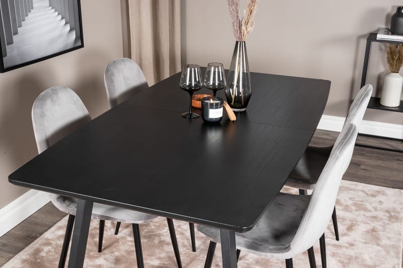 Spisegruppe Venture Home Inca spisegruppe uttrekkbar 160 cm rektangulær med 4 Polar-stoler Svart/Lys grå - Møbler - Bord - Spisegruppe