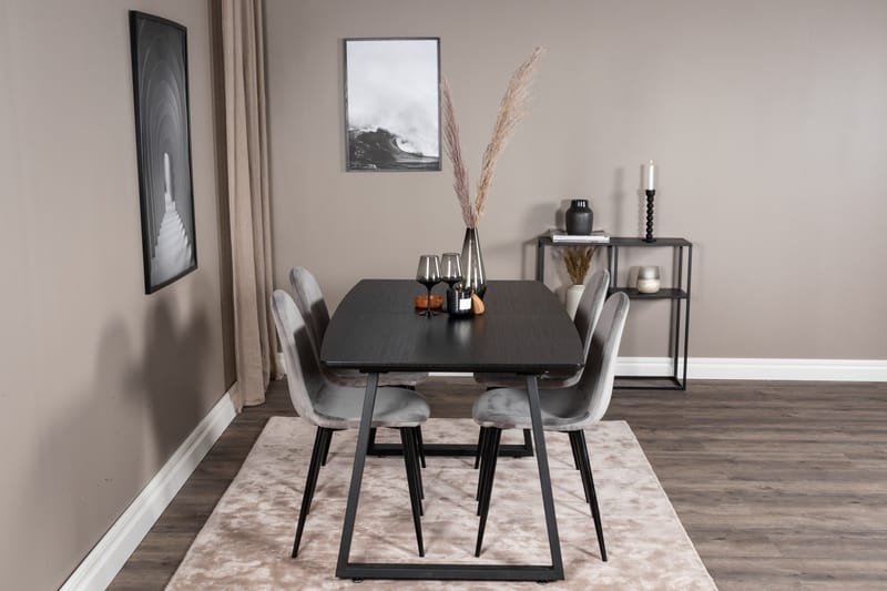 Spisegruppe Venture Home Inca spisegruppe uttrekkbar 160 cm rektangulær med 4 Polar-stoler Svart/Lys grå - Møbler - Bord - Spisegruppe