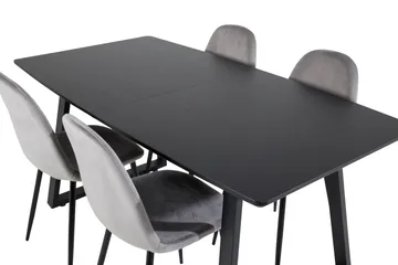 Spisegruppe Venture Home Inca spisegruppe uttrekkbar 160 cm rektangulær med 4 Polar-stoler Svart/Lys grå - Møbler - Bord - Spisegruppe