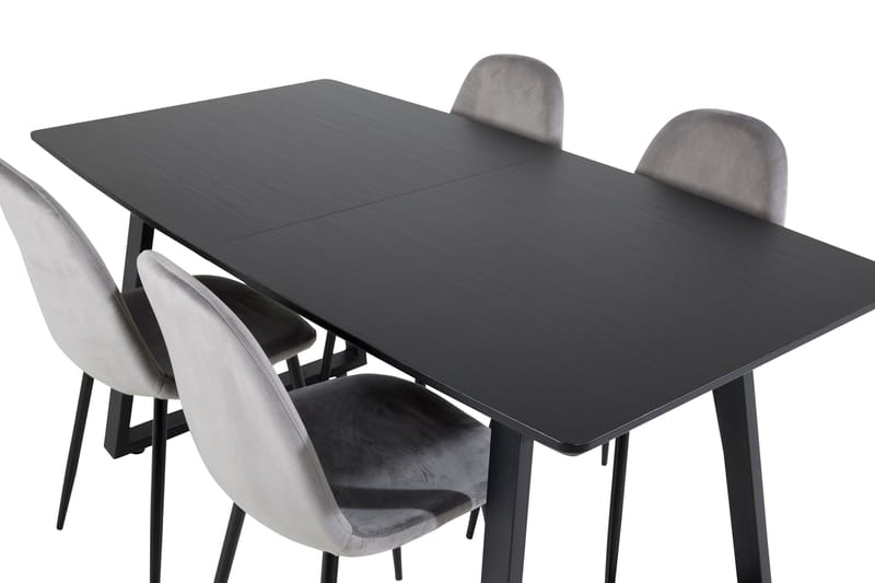 Spisegruppe Venture Home Inca spisegruppe uttrekkbar 160 cm rektangulær med 4 Polar-stoler Svart/Lys grå - Møbler - Bord - Spisegruppe