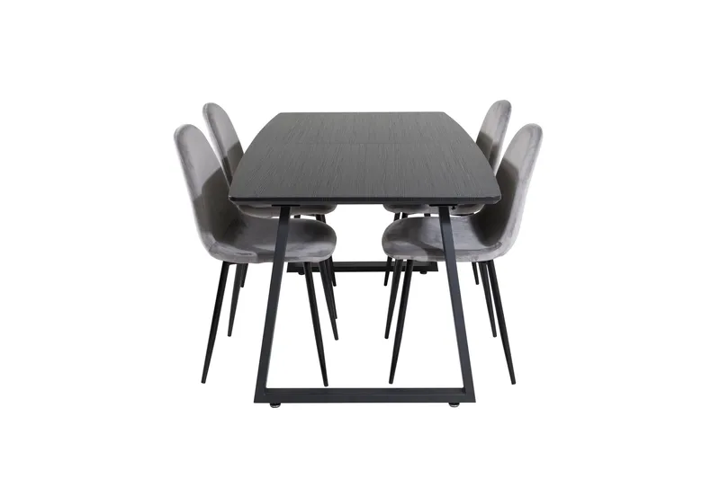 Spisegruppe Venture Home Inca spisegruppe uttrekkbar 160 cm rektangulær med 4 Polar-stoler Svart/Lys grå
