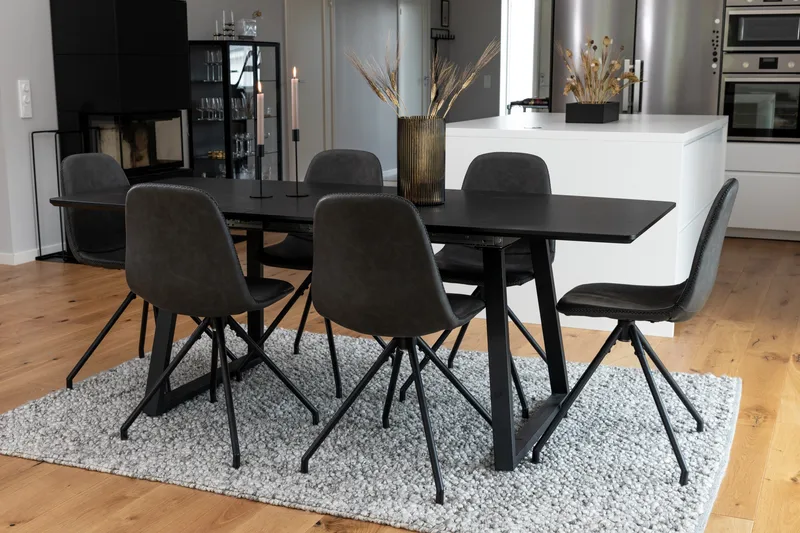 Spisegruppe Venture Home Inca spisegruppe uttrekkbar 160 cm rektangulær med 6 Polar-stoler Svart - Møbler - Bord - Spisegruppe