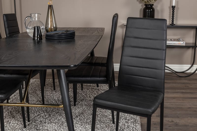 Spisegruppe Venture Home Irunea spisegruppe uttrekkbar 180–220 cm rektangulær med 6 Zovese-stoler Svart/GULL - Møbler - Bord - Spisegruppe