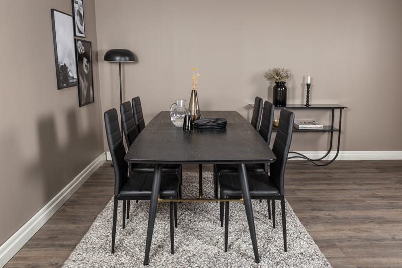 Spisegruppe Venture Home Irunea spisegruppe uttrekkbar 180–220 cm rektangulær med 6 Zovese-stoler Svart/GULL - Møbler - Bord - Spisegruppe