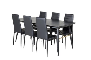 Spisegruppe Venture Home Irunea spisegruppe uttrekkbar 180–220 cm rektangulær med 6 Zovese-stoler Svart/GULL - Møbler - Bord - Spisegruppe