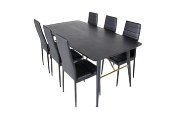 Spisegruppe Venture Home Irunea spisegruppe uttrekkbar 180–220 cm rektangulær med 6 Zovese-stoler Svart/GULL - Møbler - Bord - Spisegruppe