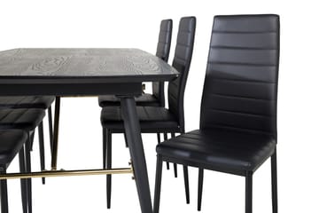 Spisegruppe Venture Home Irunea spisegruppe uttrekkbar 180–220 cm rektangulær med 6 Zovese-stoler Svart/GULL - Møbler - Bord - Spisegruppe
