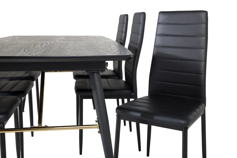 Spisegruppe Venture Home Irunea spisegruppe uttrekkbar 180–220 cm rektangulær med 6 Zovese-stoler Svart/GULL - Møbler - Bord - Spisegruppe