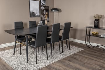 Spisegruppe Venture Home Irunea spisegruppe uttrekkbar 180–220 cm rektangulær med 6 Zovese-stoler Svart/GULL - Møbler - Bord - Spisegruppe