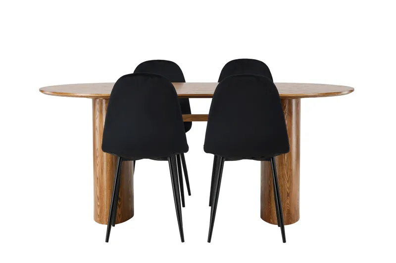 Spisegruppe Venture Home Isolde spisegruppe 180 cm oval med 4 Polar-stoler Svart/Natur