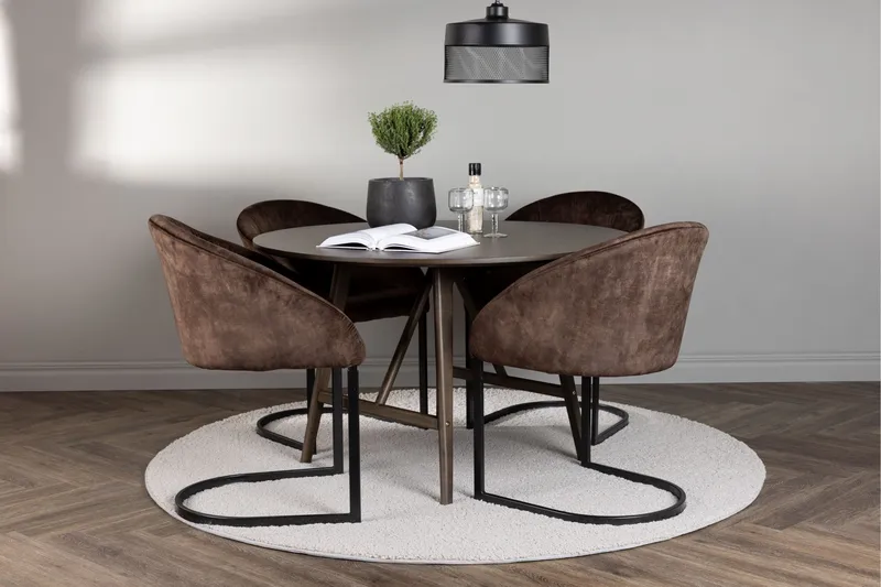 Spisegruppe Venture Home Kaseidon spisegruppe 100 cm rund med 4 Evening-stoler Svart/Brun - Møbler - Bord - Spisegruppe