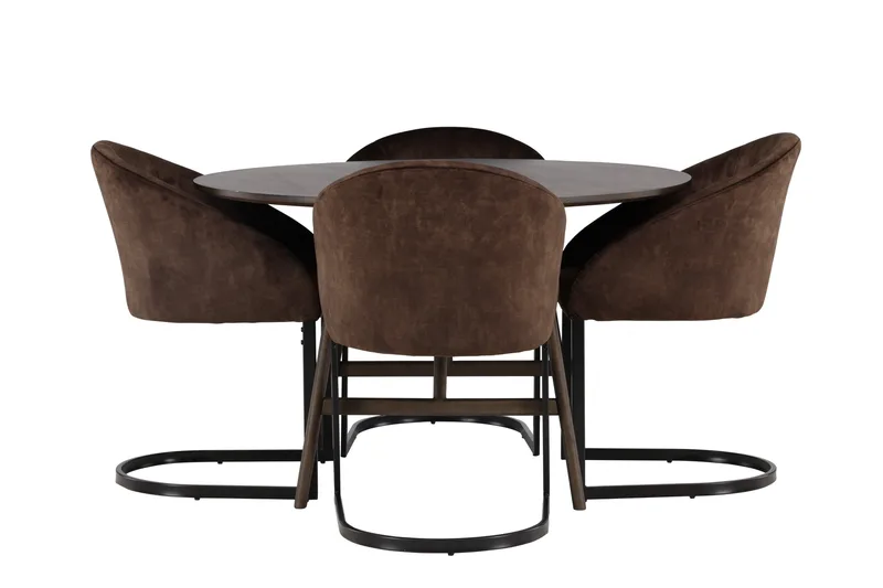 Spisegruppe Venture Home Kaseidon spisegruppe 100 cm rund med 4 Evening-stoler Svart/Brun