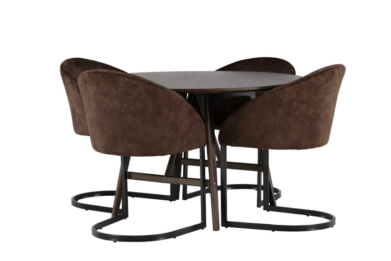 Spisegruppe Venture Home Kaseidon spisegruppe 100 cm rund med 4 Evening-stoler Svart/Brun - Møbler - Bord - Spisegruppe