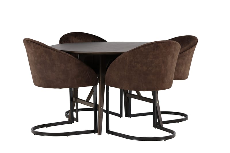 Spisegruppe Venture Home Kaseidon spisegruppe 100 cm rund med 4 Evening-stoler Svart/Brun - Møbler - Bord - Spisegruppe