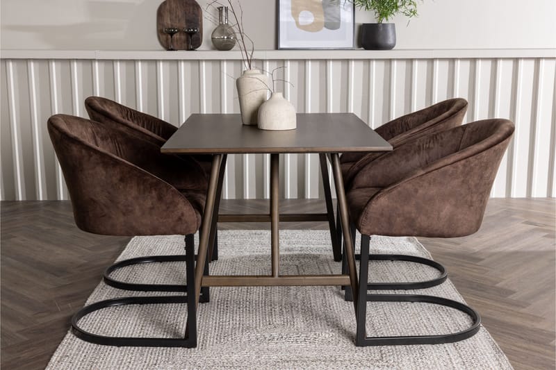 Spisegruppe Venture Home Kaseidon spisegruppe 120 cm rektangulær med 4 Evening-stoler Mørk brun - Møbler - Bord - Spisegruppe