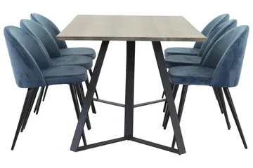 Spisegruppe Venture Home Marina spisegruppe 180 cm rektangulær med 6 Velvet-stoler Svart/blå/Grå - Møbler - Bord - Spisegruppe