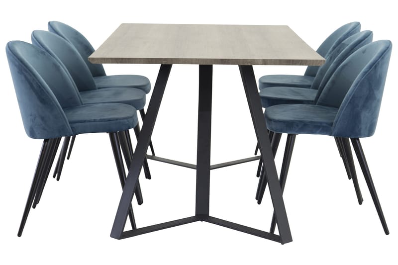 Spisegruppe Venture Home Marina spisegruppe 180 cm rektangulær med 6 Velvet-stoler Svart/blå/Grå - Møbler - Bord - Spisegruppe