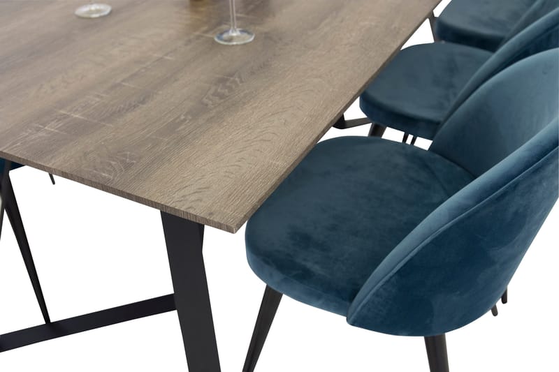 Spisegruppe Venture Home Marina spisegruppe 180 cm rektangulær med 6 Velvet-stoler Svart/blå/Grå - Møbler - Bord - Spisegruppe