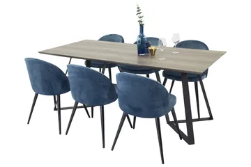 Spisegruppe Venture Home Marina spisegruppe 180 cm rektangulær med 6 Velvet-stoler Svart/blå/Grå - Møbler - Bord - Spisegruppe