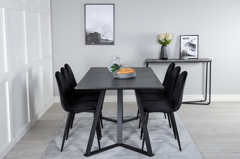 Spisegruppe Venture Home Marina spisegruppe 180 cm rektangulær med 6 Polar-stoler Svart - Møbler - Bord - Spisegruppe