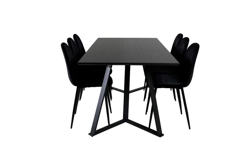 Spisegruppe Venture Home Marina spisegruppe 180 cm rektangulær med 6 Polar-stoler Svart