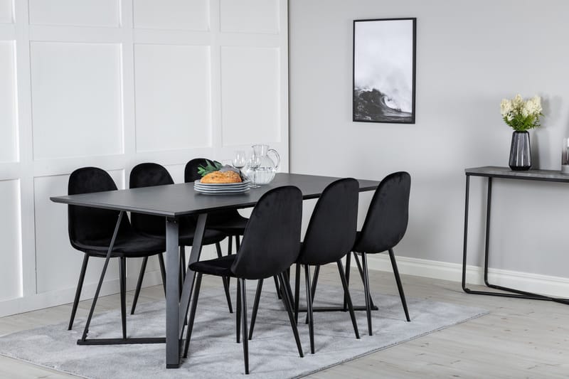 Spisegruppe Venture Home Marina spisegruppe 180 cm rektangulær med 6 Polar-stoler Svart - Møbler - Bord - Spisegruppe