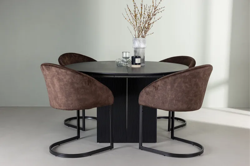 Spisegruppe Venture Home Matilda spisegruppe 130 cm rund med 4 Evening-stoler Svart/mørk brun - Møbler - Bord - Spisegruppe