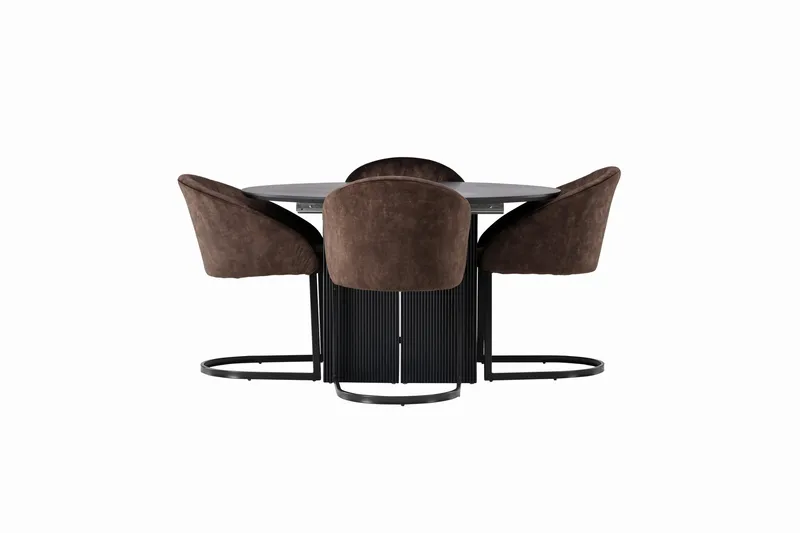 Spisegruppe Venture Home Matilda spisegruppe 130 cm rund med 4 Evening-stoler Svart/mørk brun