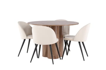 Spisegruppe Venture Home Olivia spisegruppe 110 cm rund med 4 Velvet-stoler Mocca/Beige/Svart - Møbler - Bord - Spisegruppe