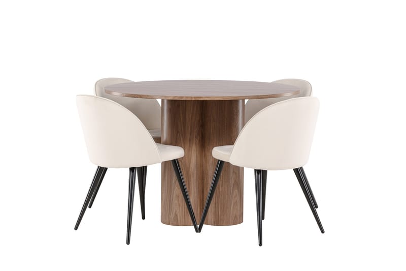 Spisegruppe Venture Home Olivia spisegruppe 110 cm rund med 4 Velvet-stoler Mocca/Beige/Svart - Møbler - Bord - Spisegruppe