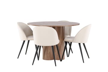 Spisegruppe Venture Home Olivia spisegruppe 110 cm rund med 4 Velvet-stoler Mocca/Beige/Svart - Møbler - Bord - Spisegruppe