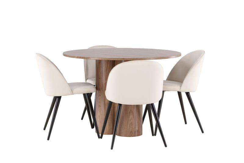 Spisegruppe Venture Home Olivia spisegruppe 110 cm rund med 4 Velvet-stoler Mocca/Beige/Svart - Møbler - Bord - Spisegruppe