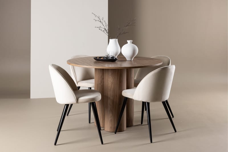 Spisegruppe Venture Home Olivia spisegruppe 110 cm rund med 4 Velvet-stoler Mocca/Beige/Svart - Møbler - Bord - Spisegruppe