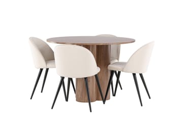 Spisegruppe Venture Home Olivia spisegruppe 110 cm rund med 4 Velvet-stoler Mocca/Beige/Svart - Møbler - Bord - Spisegruppe