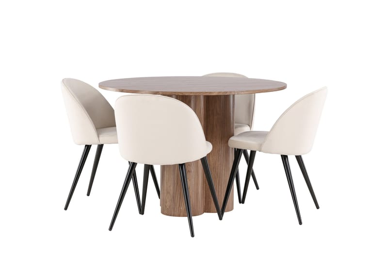 Spisegruppe Venture Home Olivia spisegruppe 110 cm rund med 4 Velvet-stoler Mocca/Beige/Svart - Møbler - Bord - Spisegruppe