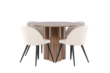 Spisegruppe Venture Home Olivia spisegruppe 110 cm rund med 4 Velvet-stoler Mocca/Beige/Svart - Møbler - Bord - Spisegruppe