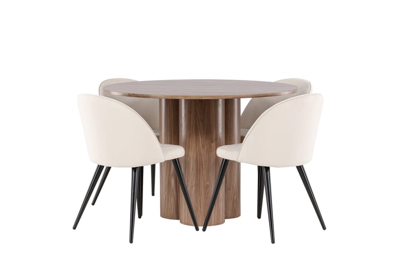 Spisegruppe Venture Home Olivia spisegruppe 110 cm rund med 4 Velvet-stoler Mocca/Beige/Svart - Møbler - Bord - Spisegruppe