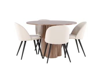 Spisegruppe Venture Home Olivia spisegruppe 110 cm rund med 4 Velvet-stoler Mocca/Beige/Svart - Møbler - Bord - Spisegruppe