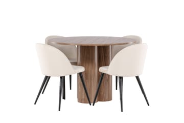 Spisegruppe Venture Home Olivia spisegruppe 110 cm rund med 4 Velvet-stoler Mocca/Beige/Svart - Møbler - Bord - Spisegruppe