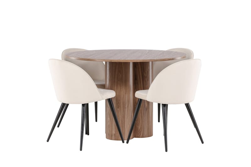 Spisegruppe Venture Home Olivia spisegruppe 110 cm rund med 4 Velvet-stoler Mocca/Beige/Svart - Møbler - Bord - Spisegruppe