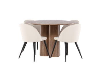 Spisegruppe Venture Home Olivia spisegruppe 110 cm rund med 4 Velvet-stoler Mocca/Beige/Svart - Møbler - Bord - Spisegruppe