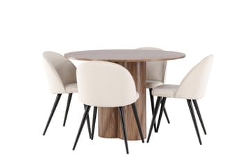 Spisegruppe Venture Home Olivia spisegruppe 110 cm rund med 4 Velvet-stoler Mocca/Beige/Svart - Møbler - Bord - Spisegruppe