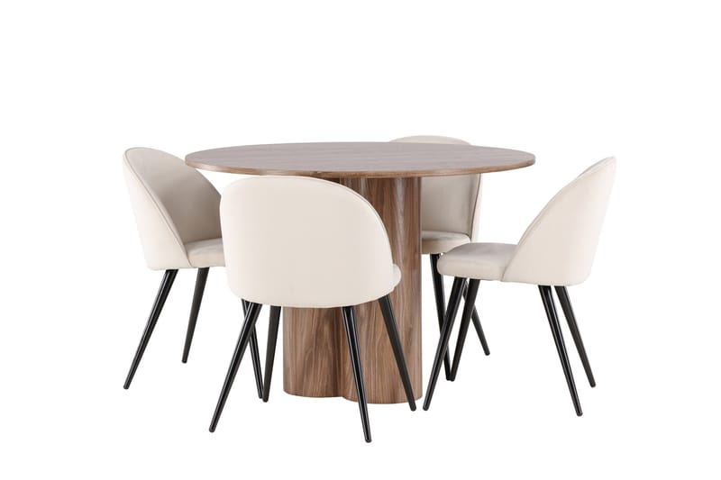 Spisegruppe Venture Home Olivia spisegruppe 110 cm rund med 4 Velvet-stoler Mocca/Beige/Svart - Møbler - Bord - Spisegruppe