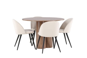 Spisegruppe Venture Home Olivia spisegruppe 110 cm rund med 4 Velvet-stoler Mocca/Beige/Svart - Møbler - Bord - Spisegruppe