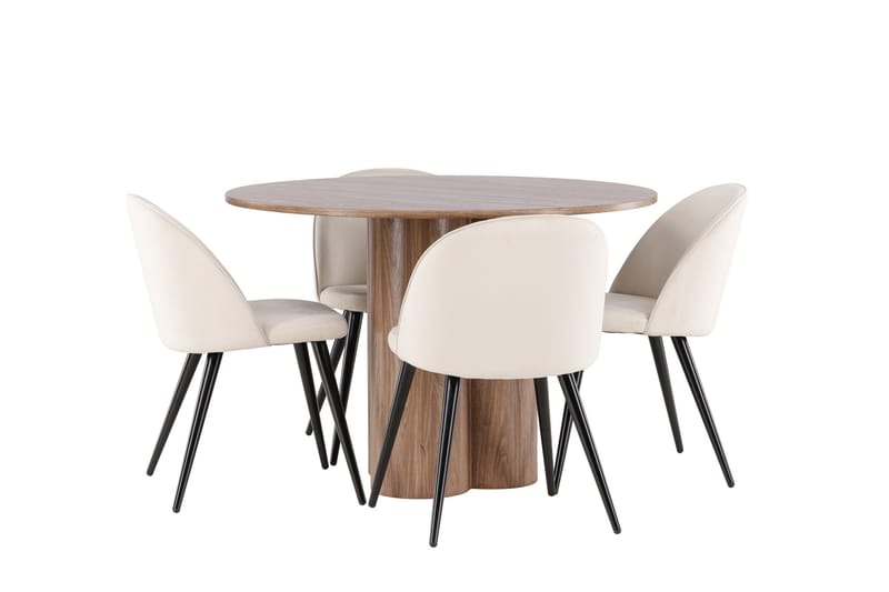 Spisegruppe Venture Home Olivia spisegruppe 110 cm rund med 4 Velvet-stoler Mocca/Beige/Svart - Møbler - Bord - Spisegruppe