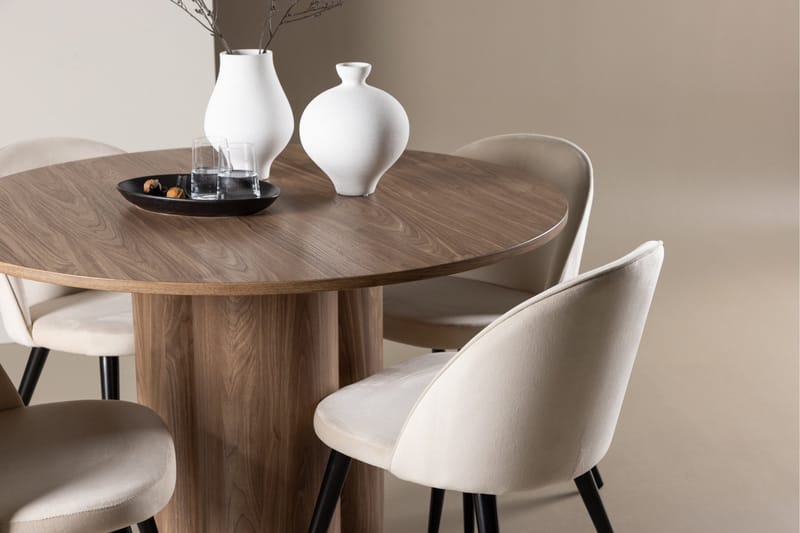 Spisegruppe Venture Home Olivia spisegruppe 110 cm rund med 4 Velvet-stoler Mocca/Beige/Svart - Møbler - Bord - Spisegruppe